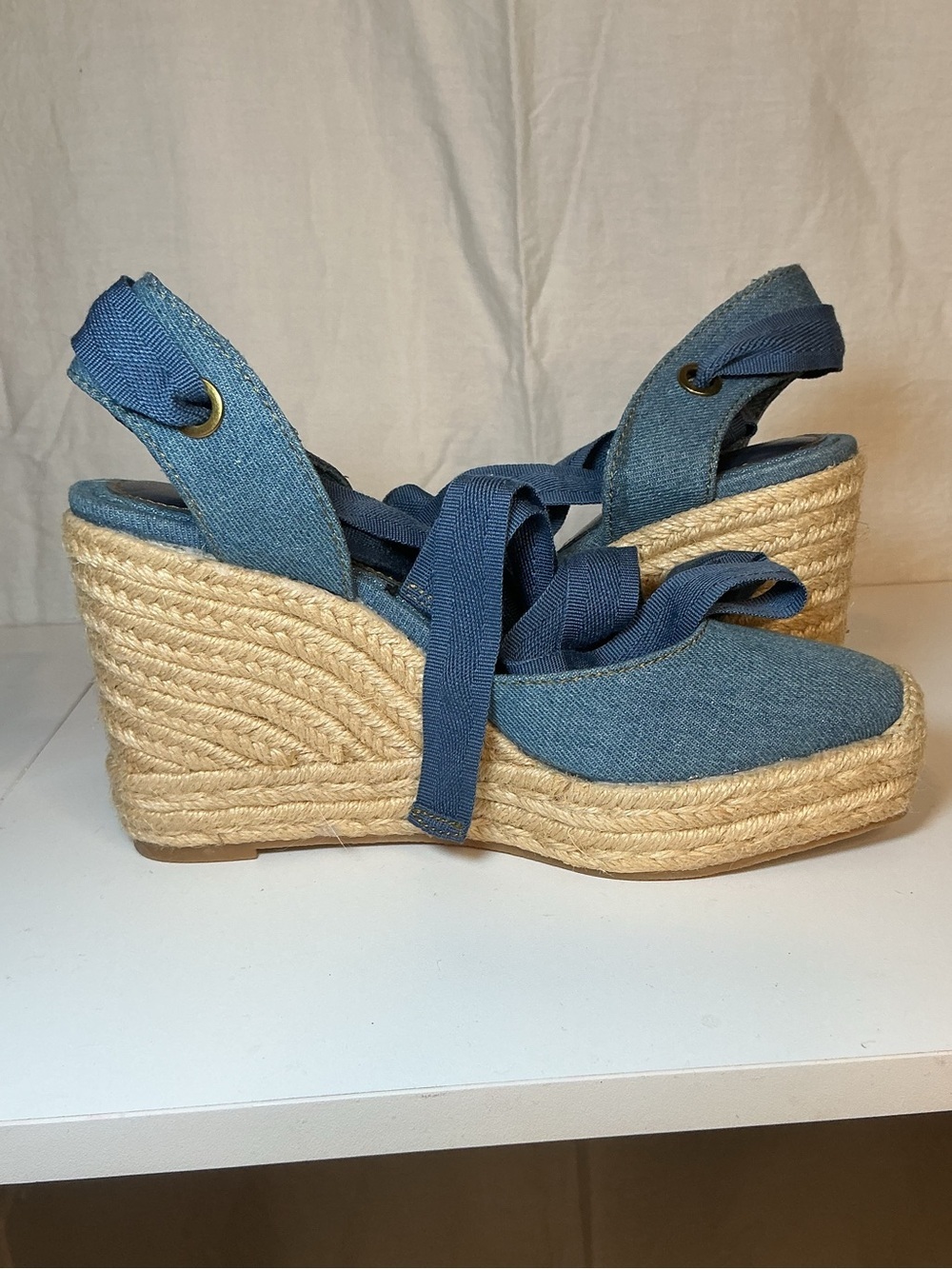 Denim Blue Wedge Espadrille Sandals - Women - Picture 11 of 12